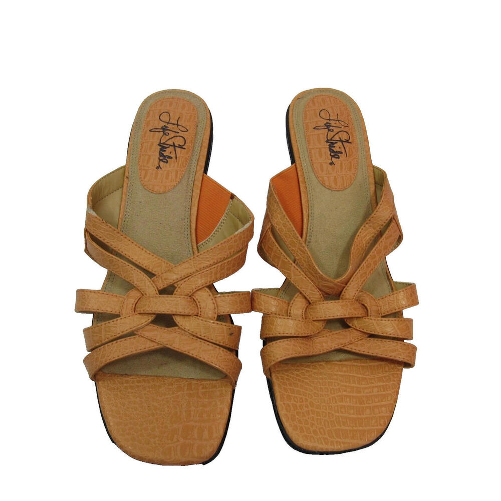Life Stride Womens Orange Croc Embossed Wedge Sandals‎ Slides Slip On Shoes Sz 7